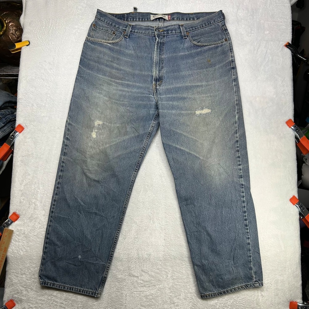 Levi's 550 Relaxed Fit Jeans Mens Blue Denim Pockets Distressed Straight - 40X29